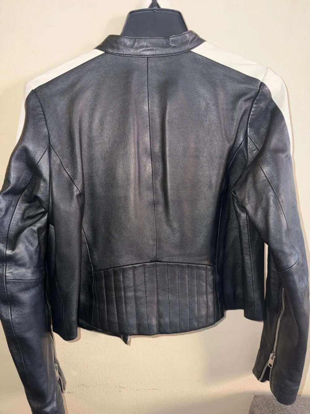 Wilsons Leather Black Leather Jacket with White Sleeve Stripes - Picture 6 of 10